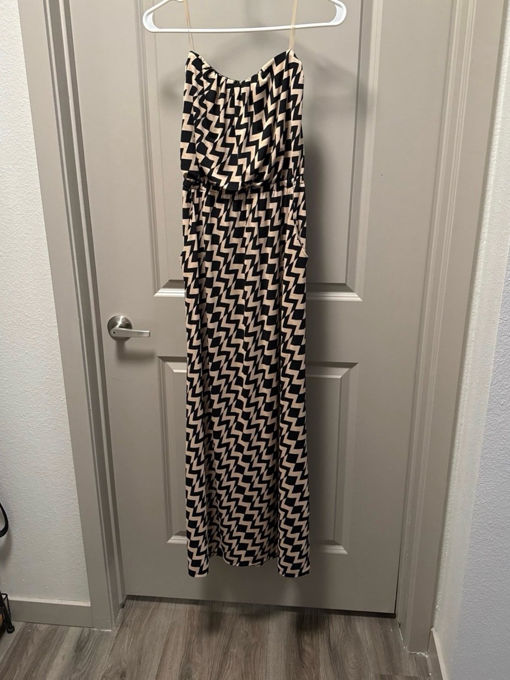 Three Hearts Black and Cream Zigzag Maxi Dress